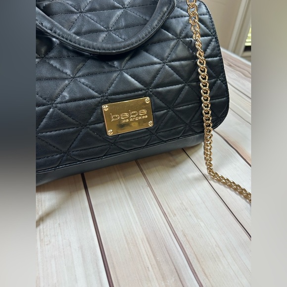 Parisian Chic Bebe Black and Gold Quilted Shoulder Bag. - Picture 2 of 14